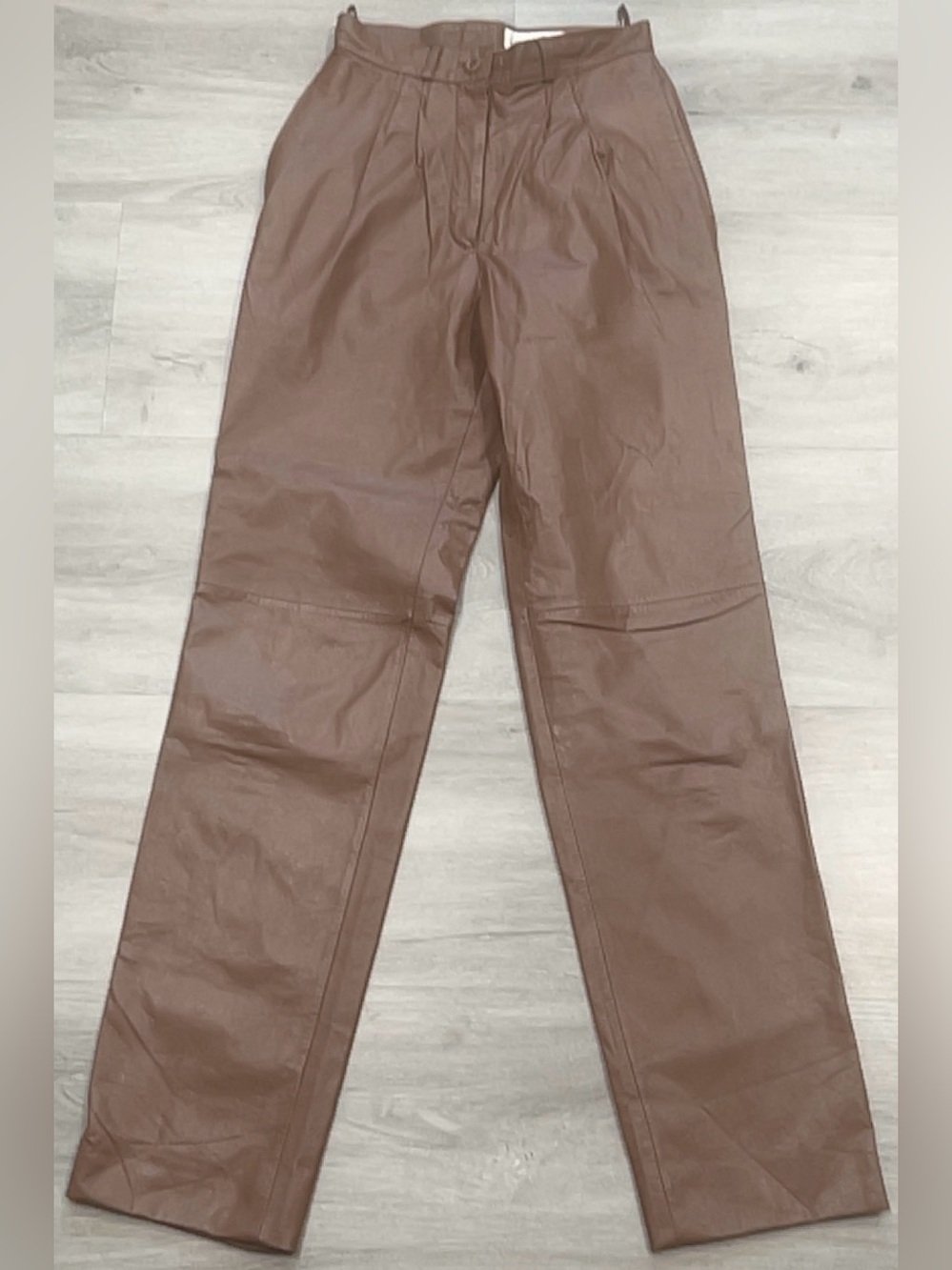 Pia Rucci Brown Genuine Leather Pants High Rise Pleated Size 2 Straight Leg VTG